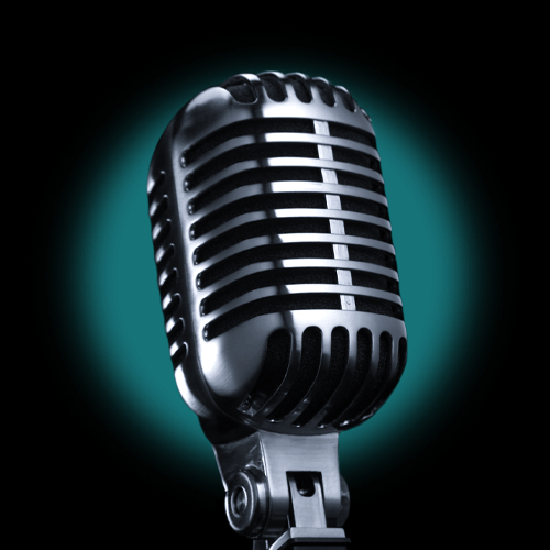 A microphone with a green circle behind it.
