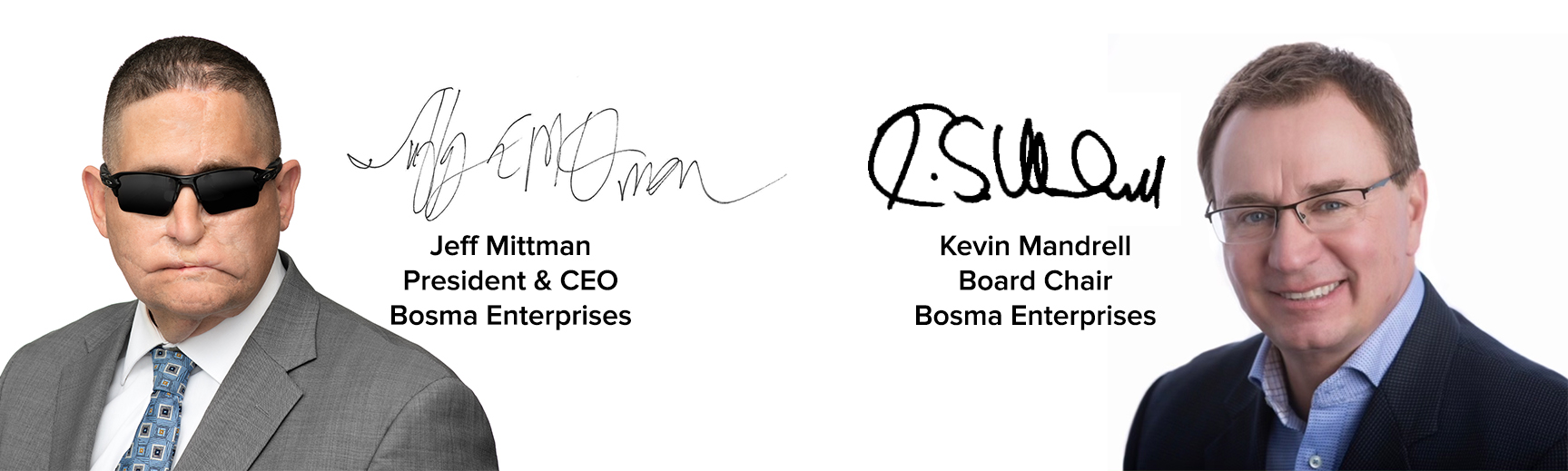 Headshots of CEO and Board Chair with signatures